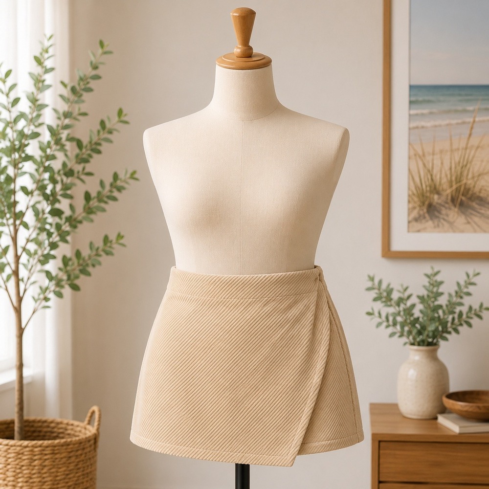 NWT Cider Ribbed Knit Skort Womens Large Beige Asymmetrical Wrap Mini Skirt